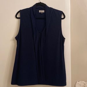 Navy tie front tank top